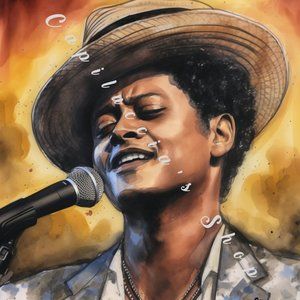 Bruno Mars water color pencil image poster